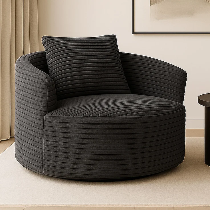 Sessel HWC-P18, Loungesessel Relaxsessel Polstersessel Cocktailsessel, Stoff/Textil Cord (370g/m²) ~ dunkelgrau – Bild 1