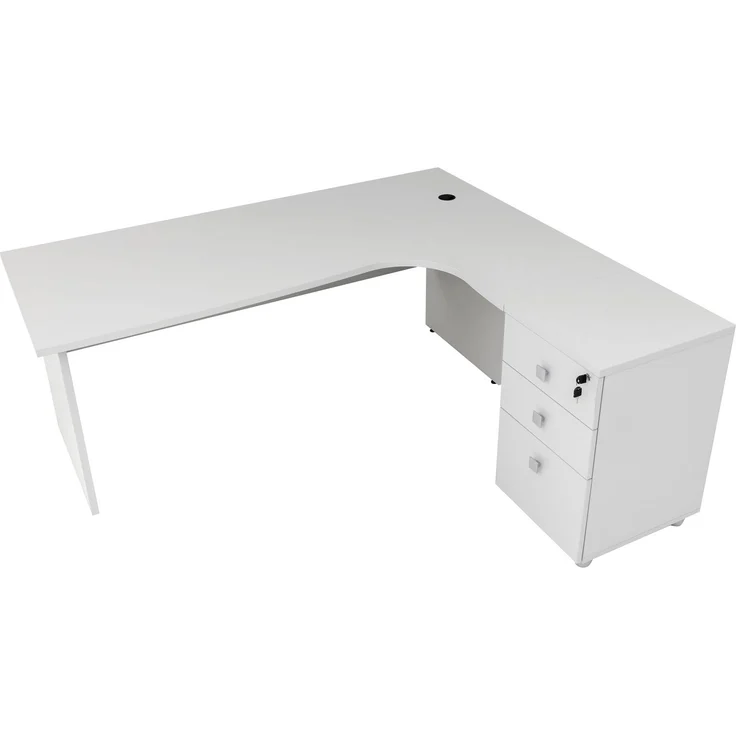 Winkelschreibtisch Dona, Holzfuß, grau Dekor, 180 cm x 120 cm x 74 cm, inkl. Beistellcontainer, rechts gewinkelt – Bild 4