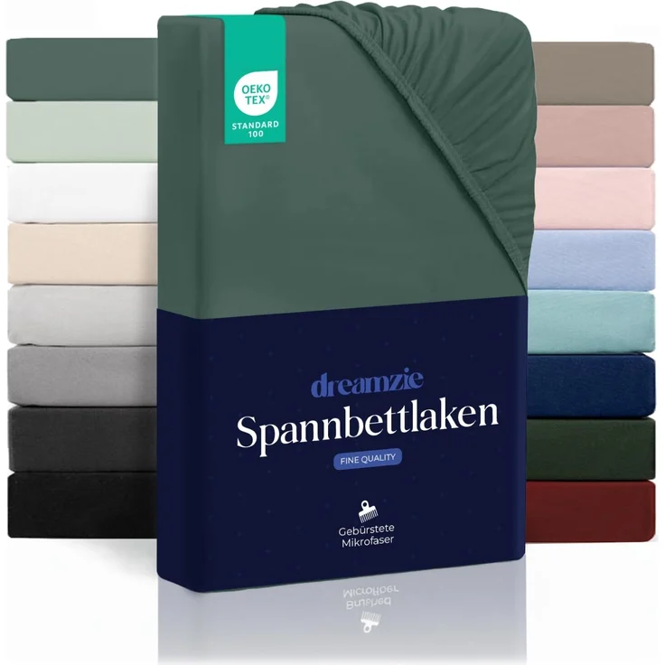 Dreamzie Spannbettlaken 90x190 cm - 100% Microfraser - Spannbetttuch für Dicke Matratzen bis zu 33 cm - Petrolgrün - Schadstoffgeprüft (Oeko TEX), Bettlaken mit Gummizug – Bild 1