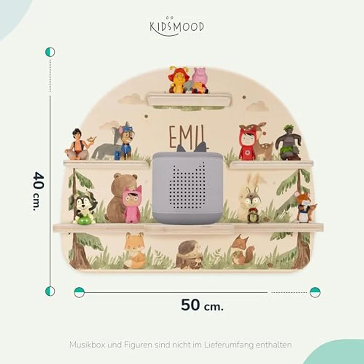 Kidsmood - Tonie Regal fürs Kinderzimmer– Liebevoll gestaltetes Wandregal mit abgerundeten Ecken & Kanten für Toniebox 2 mit Namen & Metallplättchen | Personalisierte Geschenke für Kinder – Bild 3