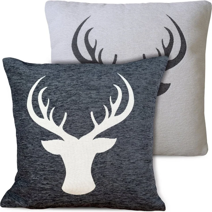 matches21 HOME & HOBBY Kissenbezüge 2er Misch-Set Kissenhüllen 45x45 cm Hirsch dunkelgrau als Winter-Deko, (2 Stück), Zierkissen-Bezüge für Sofa-Kissen, Couch-Kissen – Bild 5