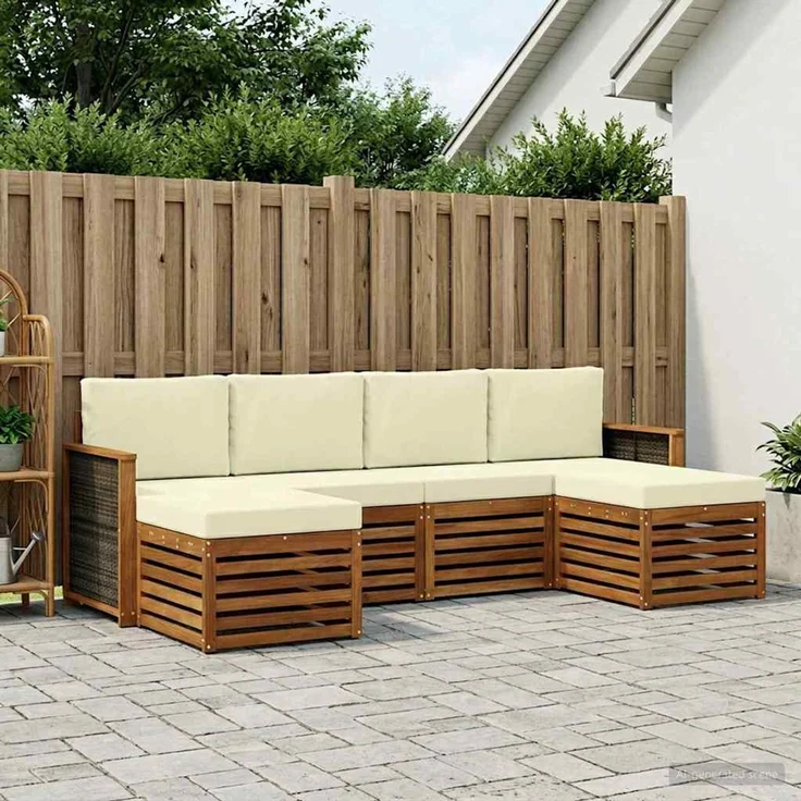 vidaXL Outdoor-Sofagarnitur 5 stk. 6-Sitzer Natur und Creme 3384676 – Bild 1