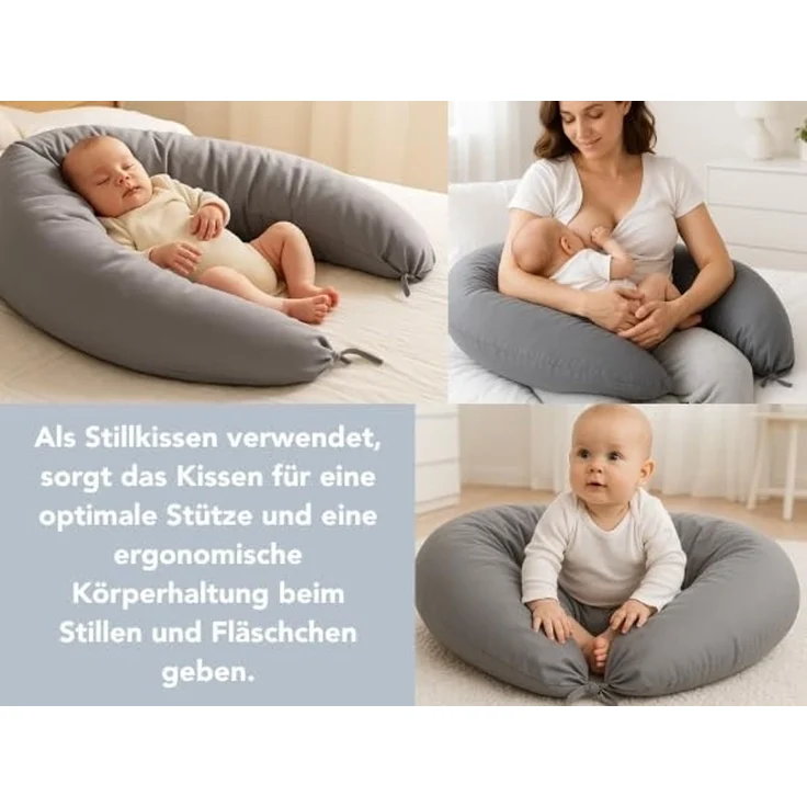 XDREAM Stillkissen Schwangerschaftskissen, Lagerungskissen, mit weichem Microfaserbezug, 1-tlg, XXL Stillkissen, Seitenschläferkissen mit Bändern zum Knoten, 190 cm – Bild 3