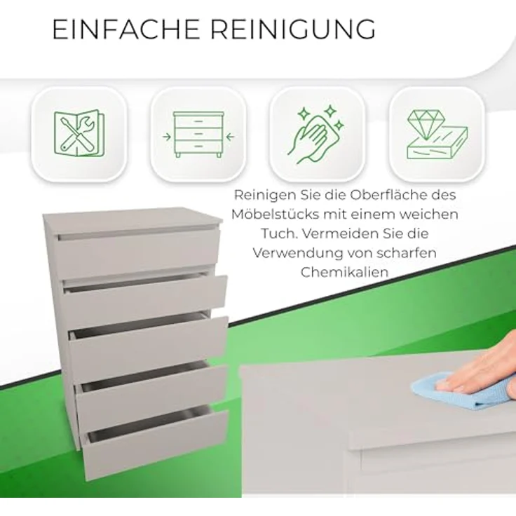 CDF Kommode Malwa M5 | Farbe: Kaschmir (beige) | Schrank für Dokumente, Kleinigkeiten | Ideal für Wohnzimmer, Schlafzimmer, Kinderzimmer, Jugendzimmer | 5 geräumige Schubladen – Bild 7