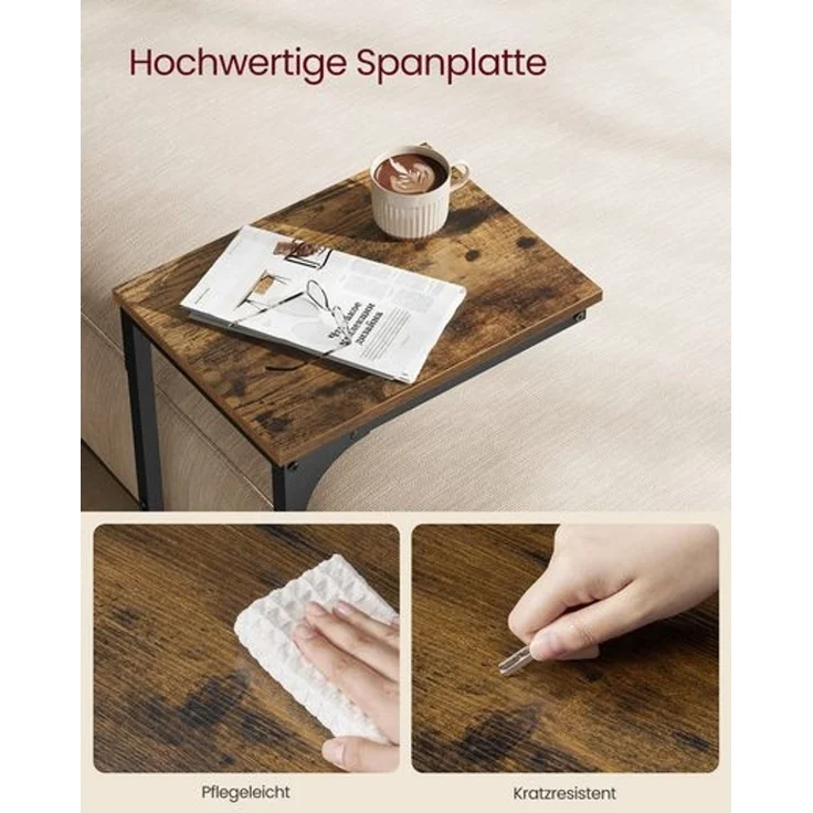 VASAGLE Beistelltisch, C Form, mit Metallgestell, industriell, Holz/Stahl vintagebraun-schwarz, 30 x 40 x 62 cm – Bild 3