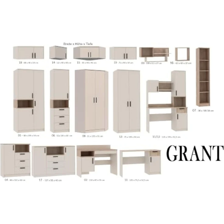 Marmex Möbel Grant Set-39C Eck-Kleiderschrank und Kommode, Schlafzimmer-Set, laminierte Spanplatte, graubeige cashmere+cremona torro 228/91x195x40 cm – Bild 5