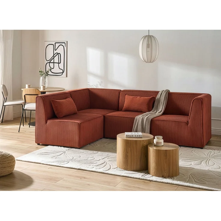 Modul Ecksofa 4-Sitzer LEMVIG Cord Dunkelrot linksseitig – Bild 3
