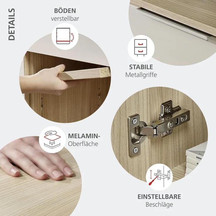 Büroregal SANTORIN 40 cm Riva Eiche & Glas Cashmere 110 cm Hoch – Bild 4