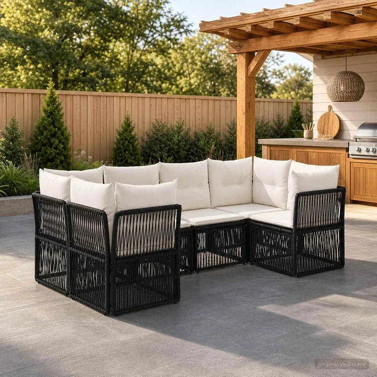 vidaXL Gartensofa-set 6 stk. 6-Sitzer Schwarz Poly-Rattan 3434332 – Bild 2