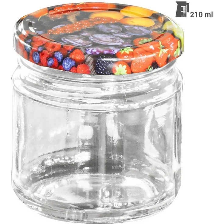 Casativo Einmachglas Sets Einmachgläser 210ml Sturzgläser mit Früchte-Deckel für Marmelade, Glas, (12-tlg, 6er-Set & 12er-Set & 18er-Set), 210ml Sturzgläser mit dekorativem Früchte-Schraubdeckel im Set – Bild 2