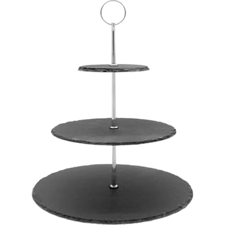 Spetebo Etagere Servier Etagere mit 3 Ablagen aus Schiefer, Schiefer, (Stück, 1-tlg, Servierständer), Servier Käse Wurst Tapas Platte mehrstöckig – Bild 1