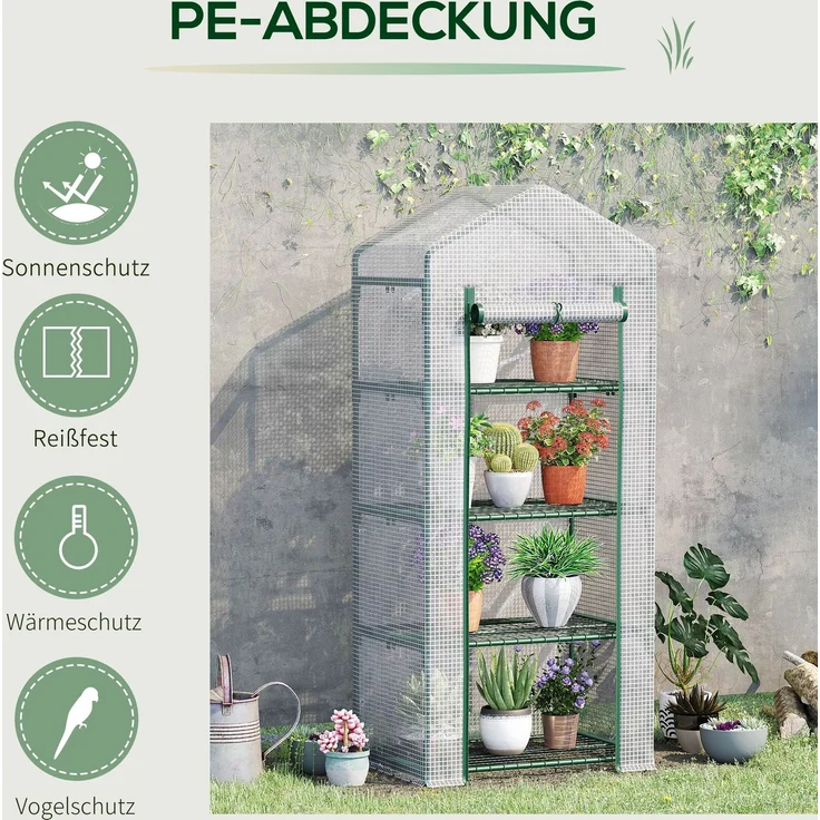 Outsunny Gewächshaus, PE, Metall, Weiß+Grün, 70L x 50B x 160H cm – Bild 5