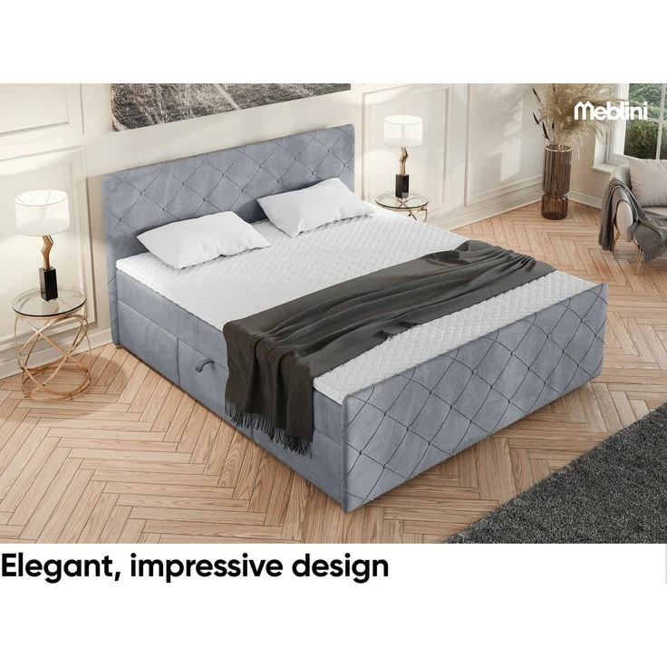 MEBLINI Boxspringbett HENRY 180x200cm - H3B/Grau Samt - mit Bettkasten - Polsterbett - Doppelbett mit Topper & Bonellfederkern-Matratze – Bild 4