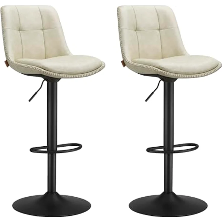 VASAGLE Barhocker 2er Set, Barstühle höhenverstellbar, drehbare Küchenhocker, PU-Bezug, mit Rückenlehne und Fußstütze, Esszimmer, Theke, hellwarmweiß-Mattschwarz LJB095W101 – Bild 1
