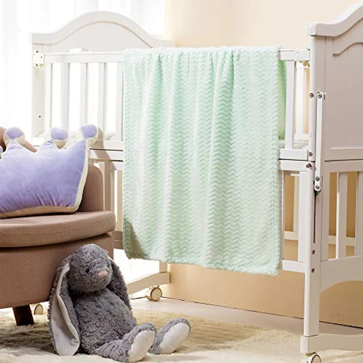 CREVENT 75X100cm Leichte, gemütliche, Flauschige, warme Fleece-Kinderwagendecke für Mädchen, Kleinkind, Kinderbett, Kinderwagen (Wave Avocado Green) – Bild 6