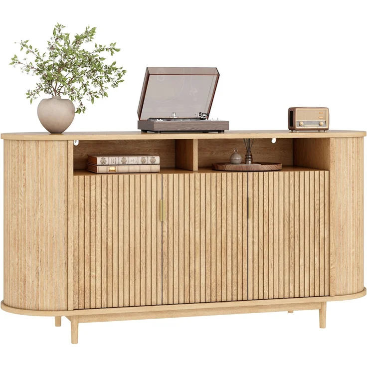 DESVIAE Sideboard Natur aus MDF/Spanplatte – 140x78x40 cm – 3 Türen, Kiefernholzfüße – Bild 7