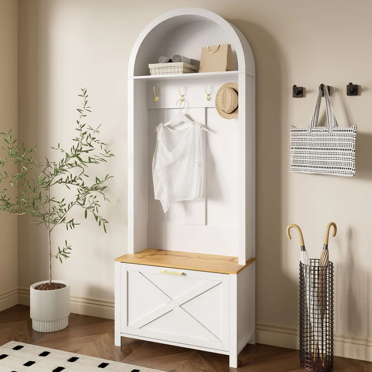 Multifunktionaler Garderobenschrank mit Schuhregal, Ablage & Haken – Hall Tree für Eingangsbereich, langlebiger MDF Korpus, modernes Design, stabile Eisenfüße, praktische Aufbewahrung – Bild 8