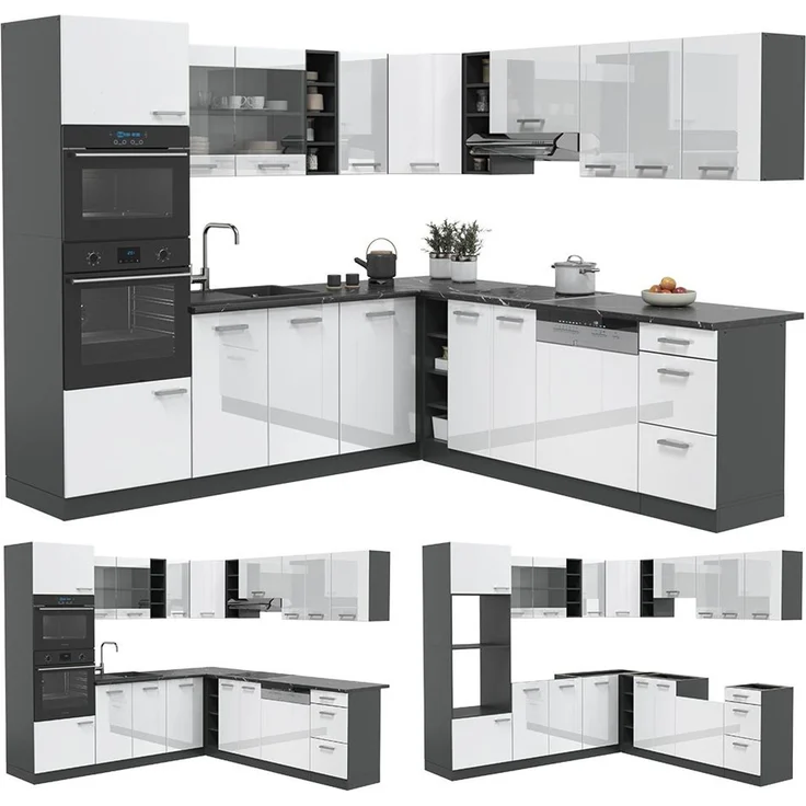 Eckküche R-Line Weiß Hochglanz/Anthrazit 247 x 237 cm, AP Eiche Vicco – Bild 6