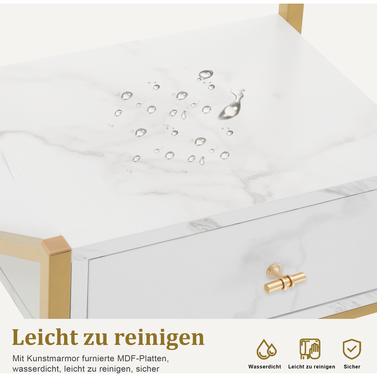 M MCombo Friseurwagen mit Rollen & 3 Schubladen, Rollwagen Servierwagen Weiß-Gold, Salon Trolley mit 2 Ablagen & 2 Föhnhalter, Moderner Arbeitswagen für Bad Wohnzimmer 0048 – Bild 7