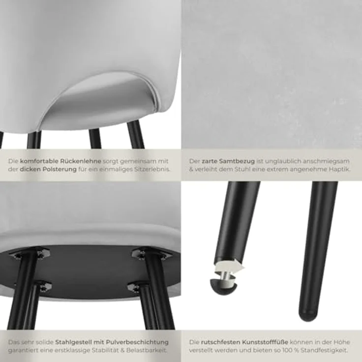 tectake Barstuhl Sachel, Hellgrau, gepolsterter Bistrostuhl mit stabilen Stahlbeinen und Fußstütze, 49x110x58 cm – Bild 7