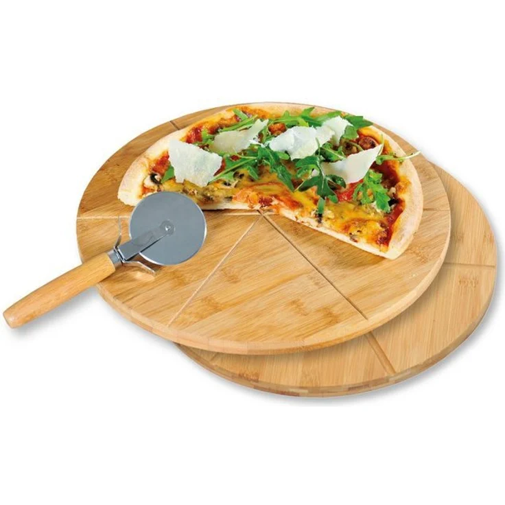 KESPER 58465 Pizzateller 2er Set, 32 cm aus Bambus, mit extra Pizzaschneider / Holzteller – Bild 3