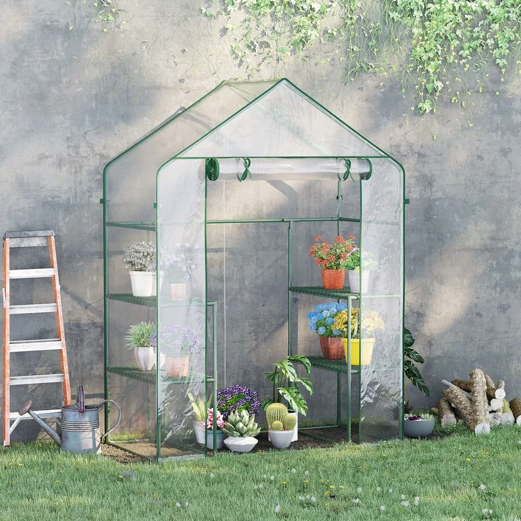 MELAYR, Gartengewächshaus mit 4 Regalen, 142 x 73 x 195 cm, Grün – Bild 3
