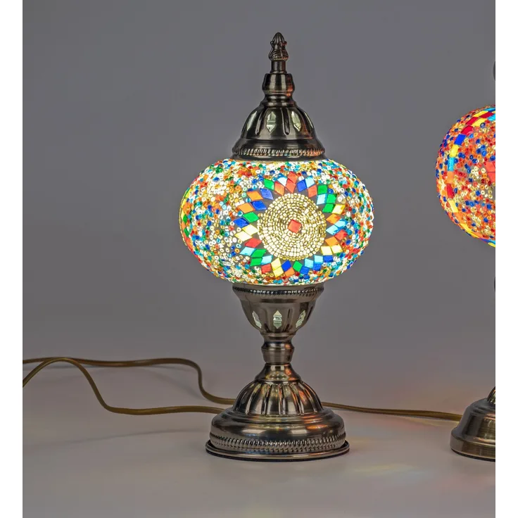 formano Tischlampe Kugel MAROKKO MOSAIK, H. 34cm, antik schwarz bunt, Metall mit Mosaik-Glas