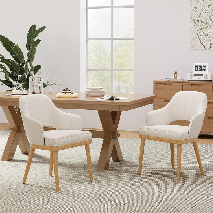 COLAMY Esszimmerstühle 2er Set, Moderne Polsterstühle für das Esszimmer, Küchenseitenstühle, Landhaus-Esszimmerstühle mit offener Rückenlehne für die Küche, Beige – Bild 2