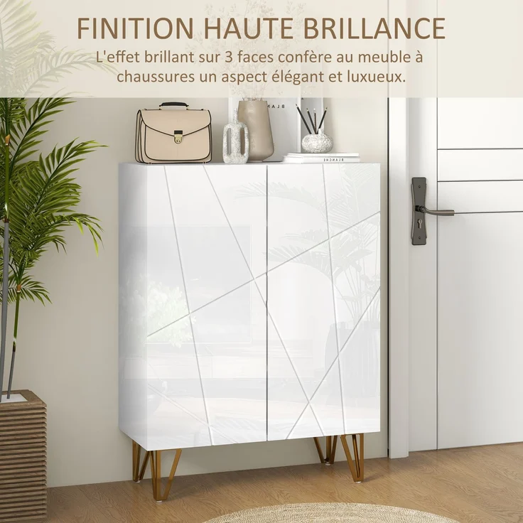 Schuhschrank, Schuhregal, 2 Türen, verstellbare Einlegeböden, 72 x 31,5 x 95 cm, weiß lackiert – Bild 8