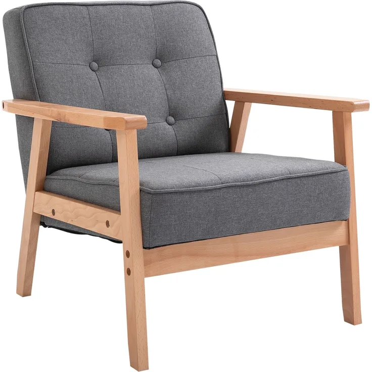 MELAYR, Sessel Wohnzimmer Loungesessel Relaxsessel mit Holzbeine Lesesessel mit Leinenoptik, 64.5 x 70 x 74 cm, Grau