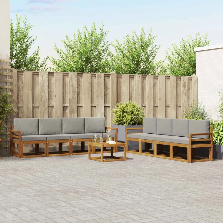 vidaXL Outdoor-Sofagarnitur mit Kissen 9 pcs Natürlich und Hellgrau 3366184 – Bild 1