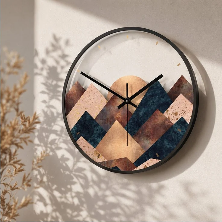 K&L Wall Art Wanduhr Vintage Glasuhr Boho Deko Wohnzimmeruhr Gebirge (Herbst Deko leise Wohnzimmer Wanduhr ohne Tick-Geräusche) – Bild 1