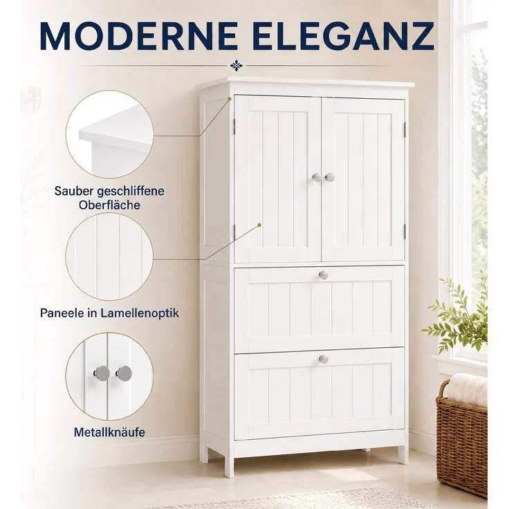 HOMCOM Badezimmerschrank, MDF, Weiß, 60 x 30 x 110 cm – Bild 6