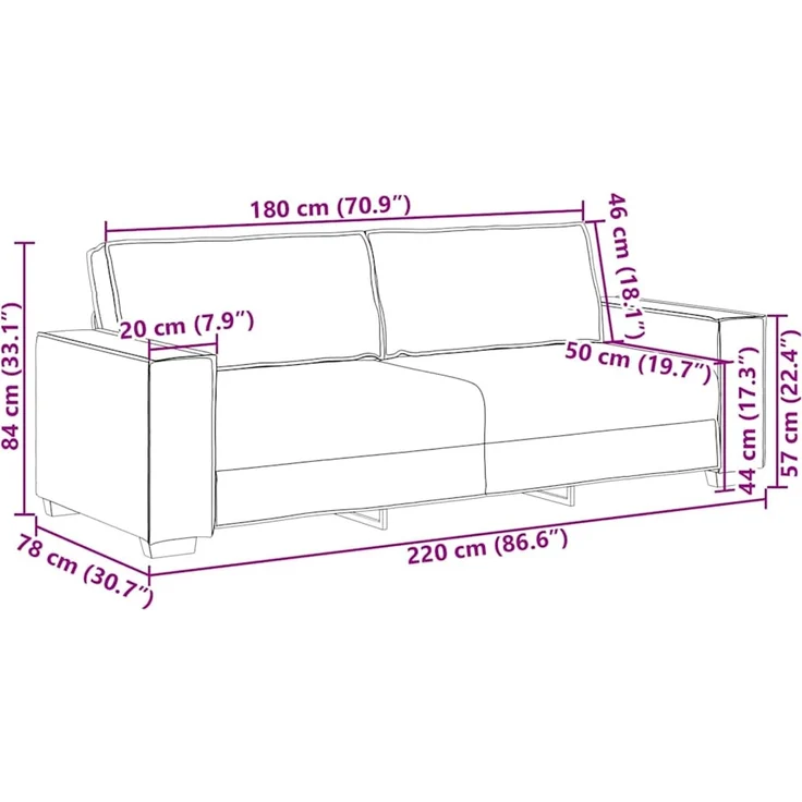 vidaXL 3-Sitzer-Sofa Hellgrau 220x78x84 cm Samt 4105030 – Bild 8