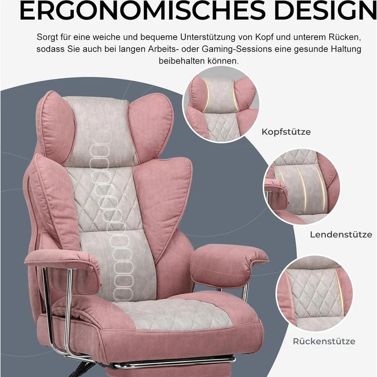 GTPLAYER Gaming-Stuhl Gaming Stuhl, Gamer Stuhl, Ergonomischer Bürostuhl Stoffoberfläche (Packung), Schreibtischstuhl Chefsessel mit Fußstütze höhenverstellbar kunstleder – Bild 4