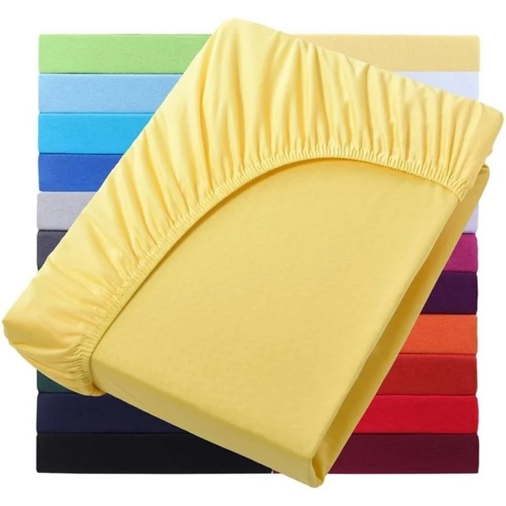NatureMark Spannbettlaken Jersey Basic Spannbetttuch, 100% Baumwolle, Gummizug: rundum, (1 Stück), in vielen Größen und Farben, bis 25cm Steghöhe, 180x200cm, Gelb – Bild 4