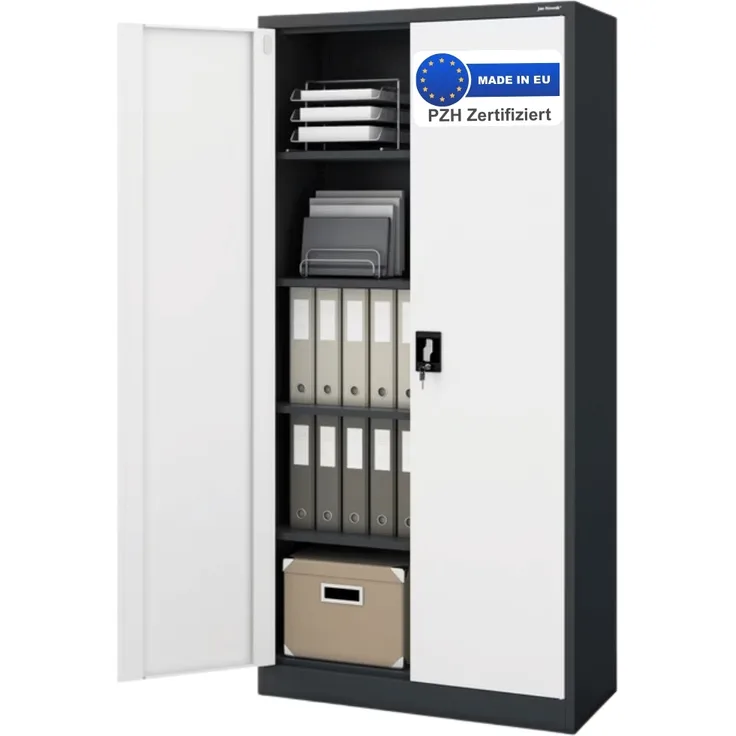 Aktenschrank abschließbar KADO - 5 Ebenen verstellbar, Flügeltüren | Metallschrank Werkstatt Mehrzweckschrank Büroschrank aus Stahl Werkzeugschrank, 185x90x40cm Anthrazit-Weiß