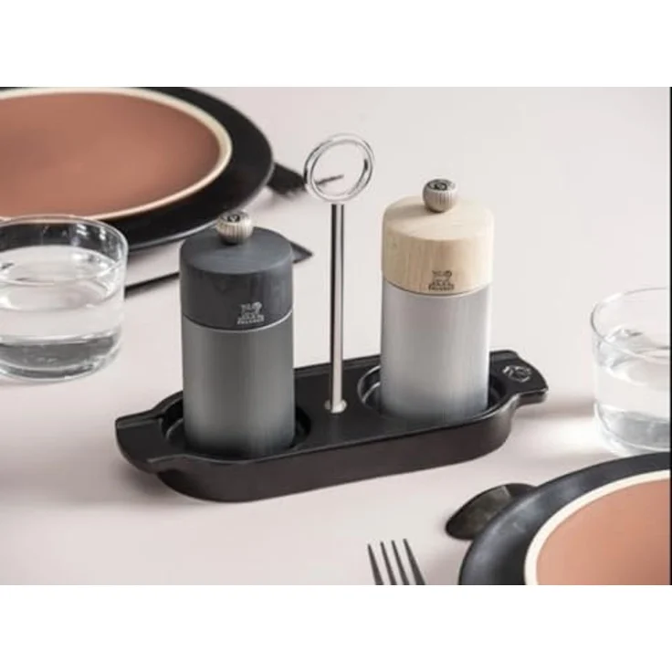 PEUGEOT Trinkflasche Menage LINEA Keramik Schwarz 18cm mit Griff Gewürzmühlen Untersetzer – Bild 4