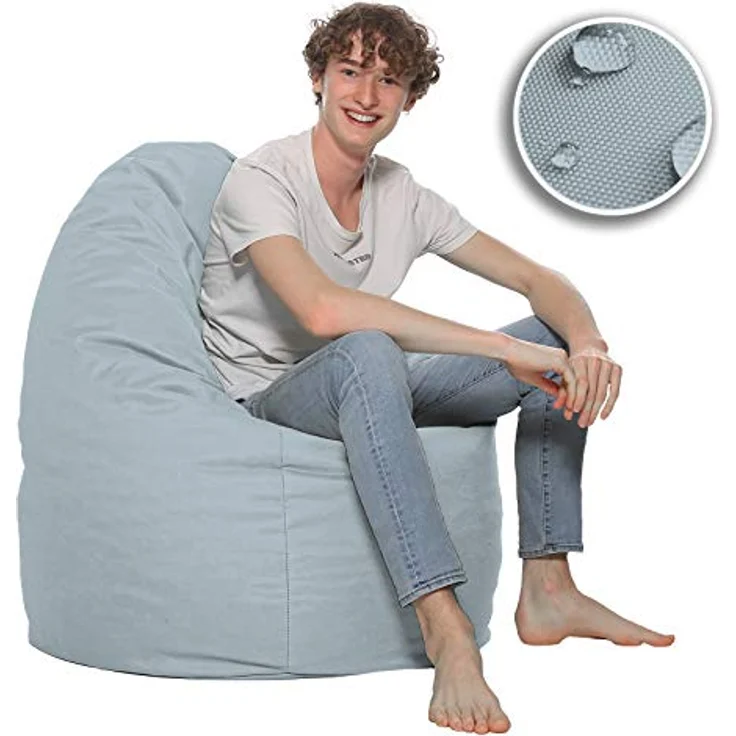 HomeIdeal - Sitzsack XXL Bodenkissen für Erwachsene & Kinder - Geeignet für Gaming oder Entspannen - Indoor wie Outdoor da er Wasserfest ist - mit EPS Perlen, Farbe:Grau, Größe:XL – Bild 6