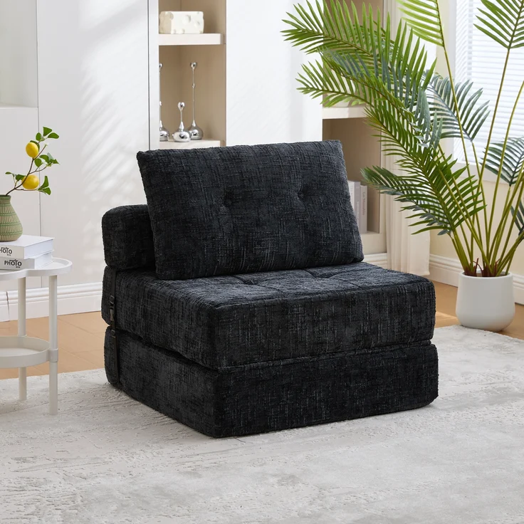 LVHOM Schlafsofa mit Schlaffunktion und Kissen, tragbares Klappsofa mit Rückenlehne, bis 200kg, für Wohnzimmer Büro, Schwarz – Bild 2