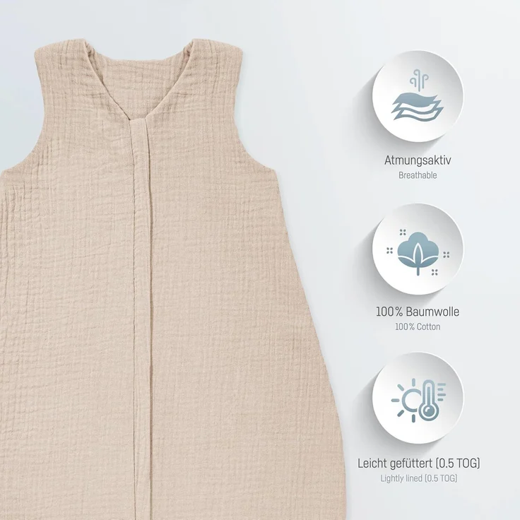 Julius Zöllner Baby Sommerschlafsack Musselin sand 80 cm – Bild 2