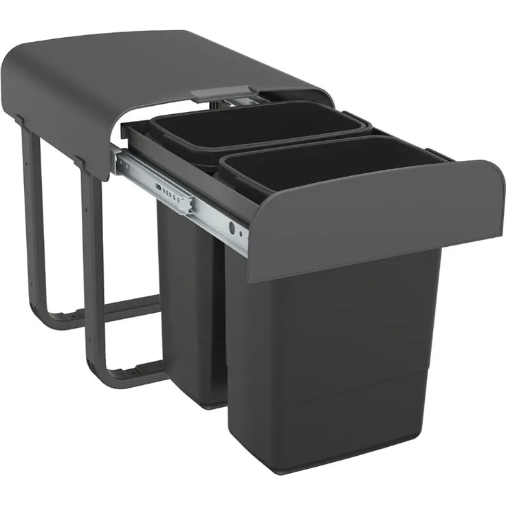 EKOTECH Abfallsammler ALADIN 14 (2x7) Liter mit Vollauszug, Orion Grey / ab 40 cm Schrankbreite / Abfalleimer