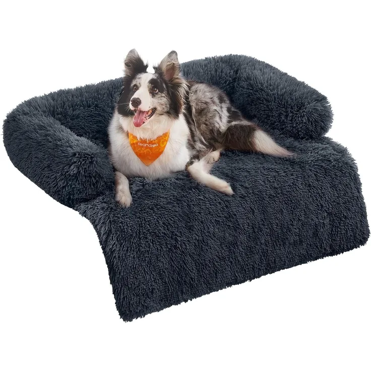 Feandrea FluffyHug Hundebett Plüsch, Größe XL, für mittelgroße und große Hunde, dunkelgrau, 110 x 95 x 18 cm