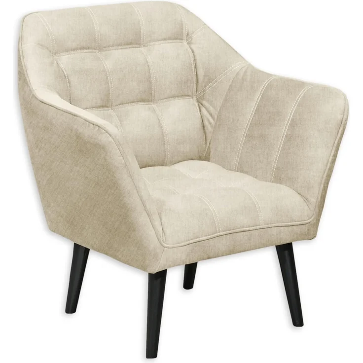 MAX Loungesessel mit Armlehnen, Cream - Bequemer Sessel gepolstert mit schwarzen Massivholz Füßen für Esszimmer & Wohnzimmer - 84 x 87 x 70 cm (B/H/T) – Bild 1