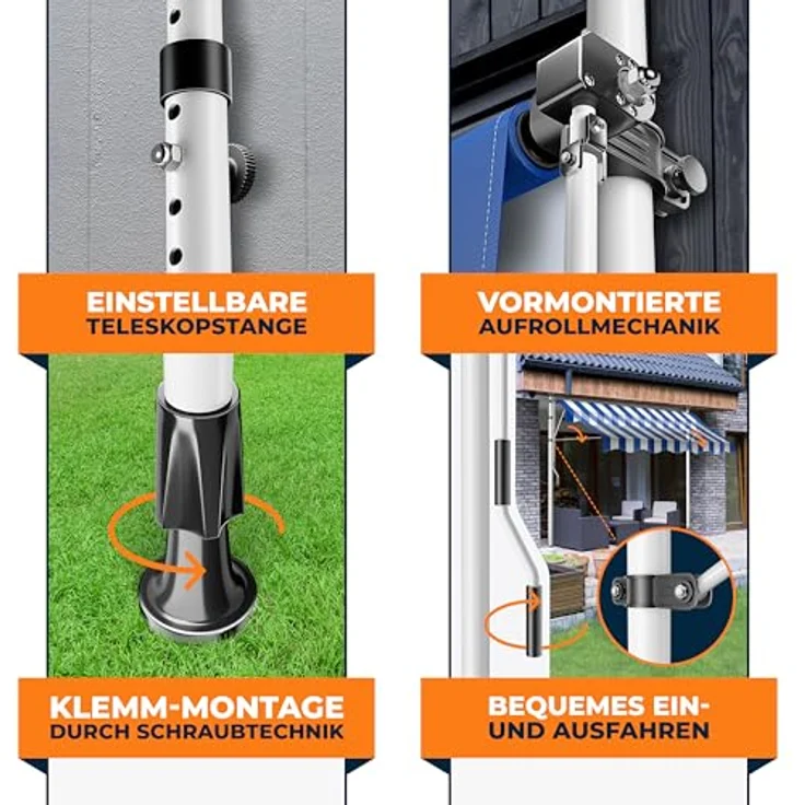 KESSER® Klemmmarkise mit Handkurbel Balkon, Balkonmarkise ohne Bohren, UV-beständig höhenverstellbar wasserabweisend, Sonnenschutz, Terrassenüberdachung, einfache Montage 400cm – Bild 4