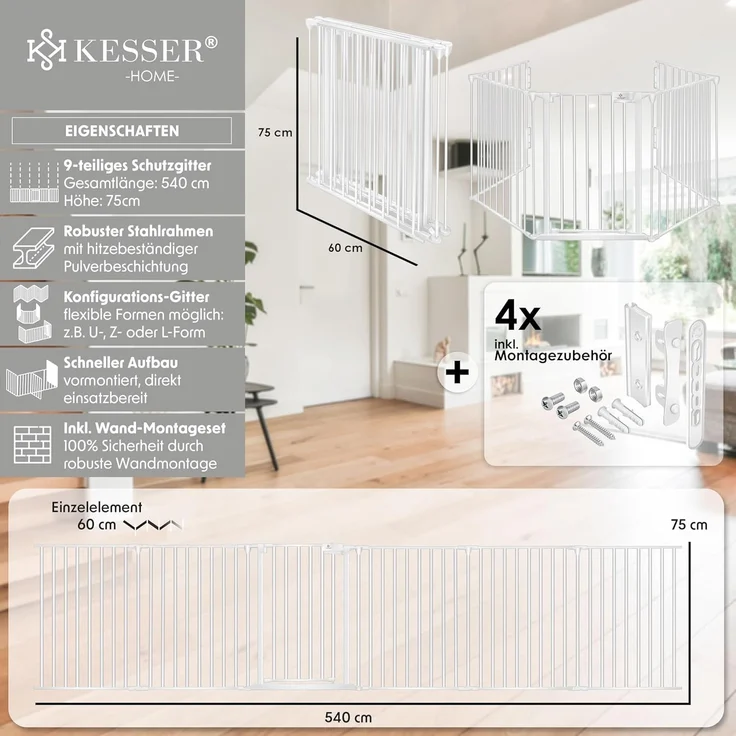KESSER® Kaminschutzgitter, mit Tür, 540cm Länge, Weiß – Bild 2