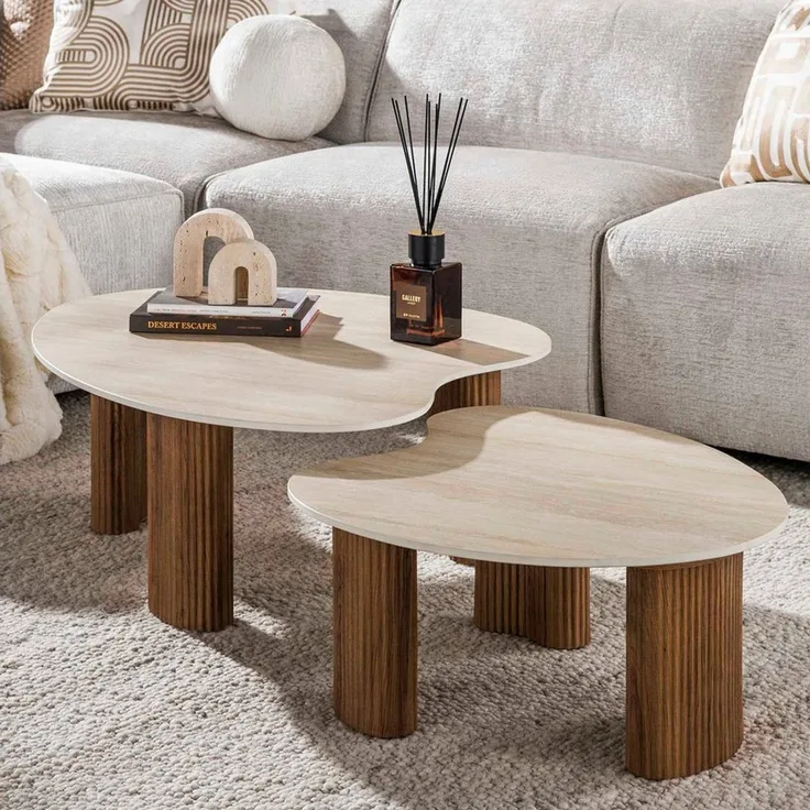 alesvelt Couchtisch Set CERAMO APERTO 2-tlg. organisches Design-Set mit 3D-Keramikplatte (2er-Set), 102x35 cm 77x30 cm