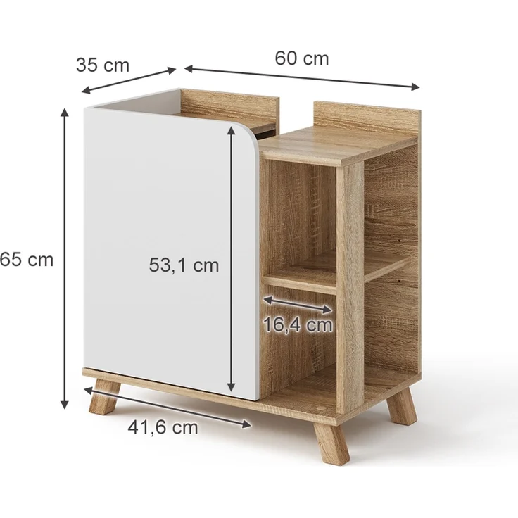 Vicco Waschtischunterschrank Karen, Holz, Sonoma Weiß, 60 x 65 x 35 cm – Bild 3