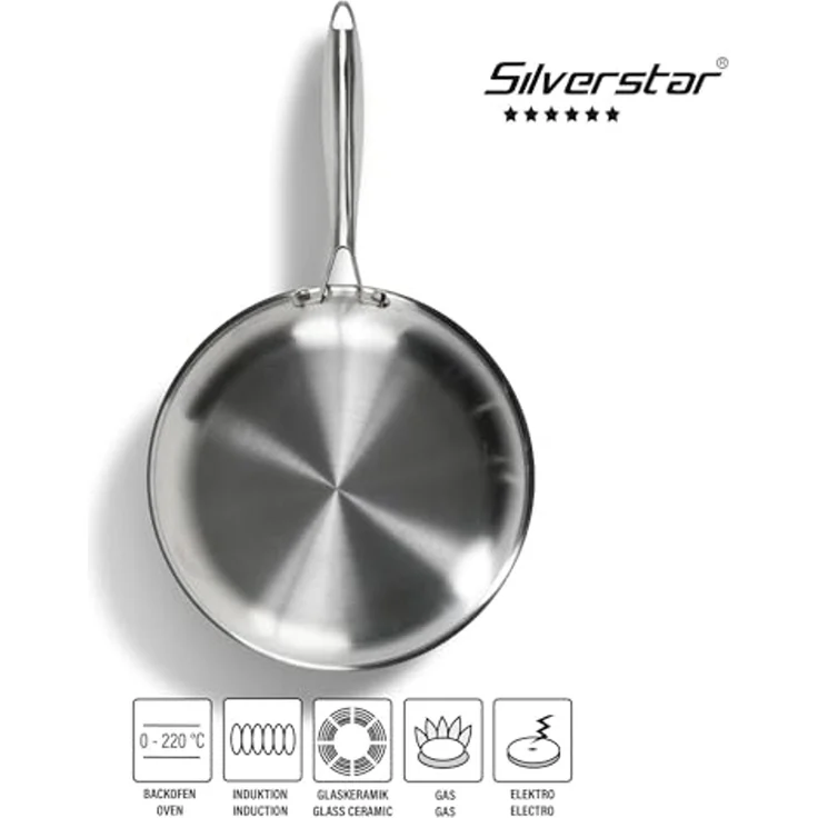 STONELINE Pfannen-Set Silverstar® 6-tlg. Edelstahl 20/24/28 cm mit Deckeln, Aluminium, Edelstahl (5-tlg), Edelstahl, für scharfes Anbraten – Bild 2