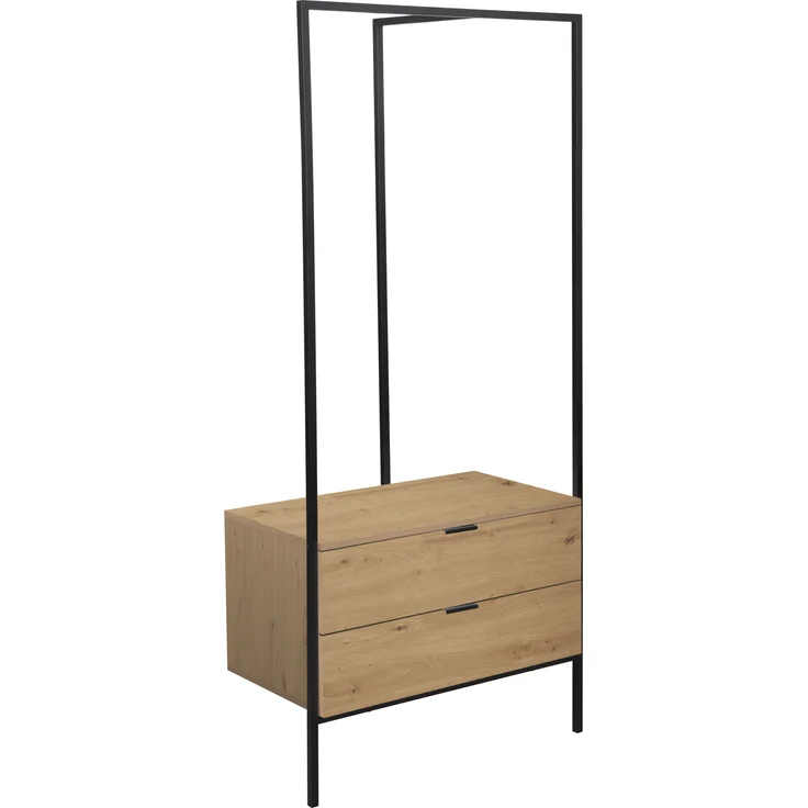 trendteam smart living - Jody - Garderobenständer mit 2 praktischen Schubladen - Eiche/Schwarz - Kompakter Kleiderständer - (BxHxT) 85 x 190 x 47 cm - Freistehende Garderobe mit Metallgestell – Bild 1